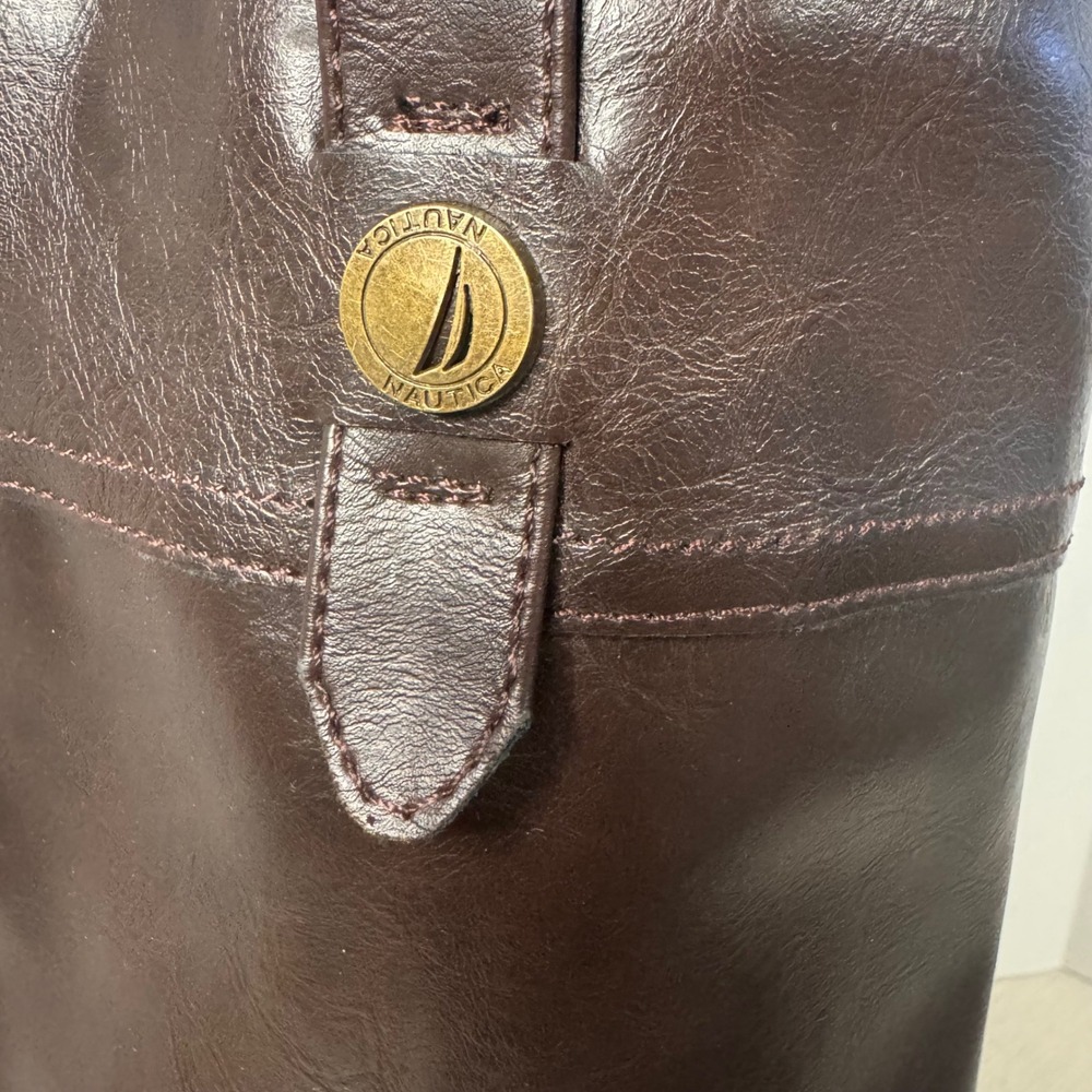 Nautica Brown Faux Leather Tall Riding Boots Women's Size 7.5 Round Toe Side Zip - Picture 2 of 10